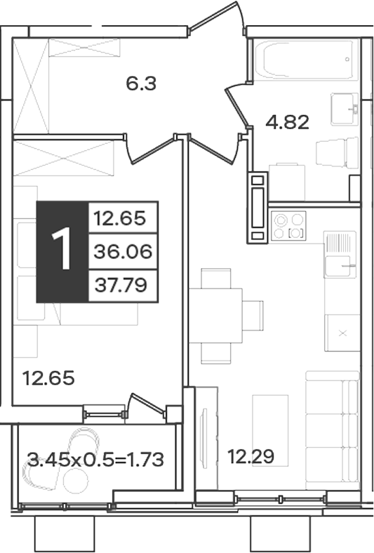 Продается 1-комн. квартира, 36.06 м²