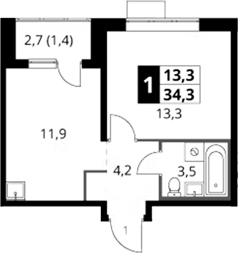 1-комн., 32.9 м², 4/24 этаж, ЖК «1-й Саларьевский»