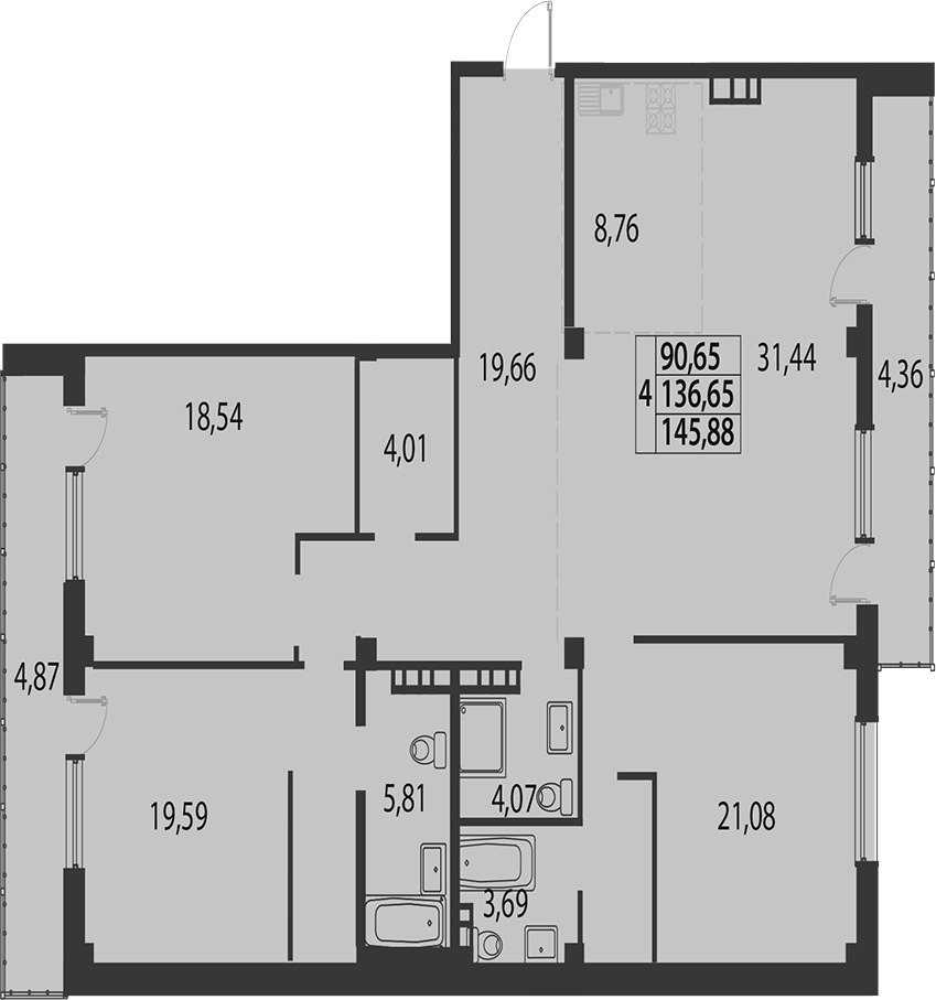 Продается 4-комн. квартира, 136.65 м²
