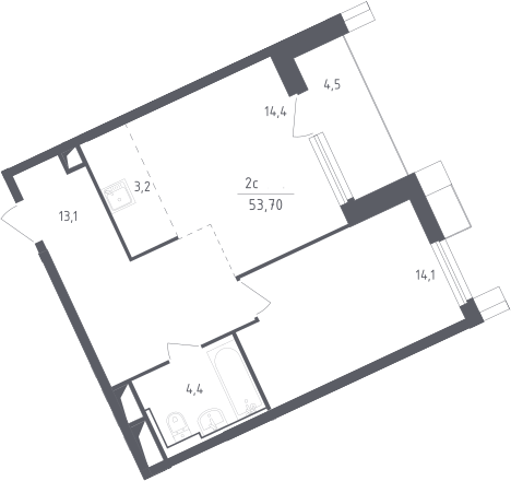 2-комн., 49.2 м², 19/30 этаж, ЖК «Скай Спутник»