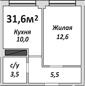 1-комн., 31.6 м², 4/9 этаж, ЖК «Европейский»