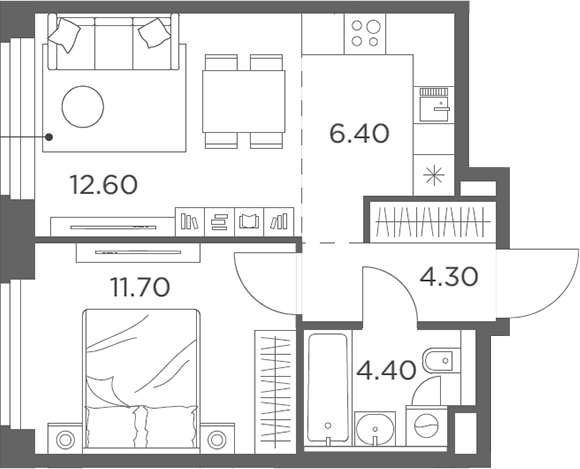 2-комн., 39.4 м², 9/23 этаж, ЖК «Белый Град»
