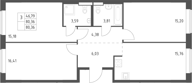 4+ комнаты, 80.36 м², 4/12 этаж, ЖК «Большое Юрлово»