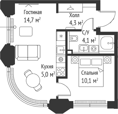 2-комн., 38.2 м², 9/28 этаж, ЖК «СЕТ»