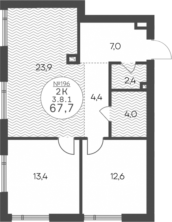 2-комн., 67.7 м², 8/41 этаж, ЖК «Клубный квартал КРЫЛАТСКАЯ 33»