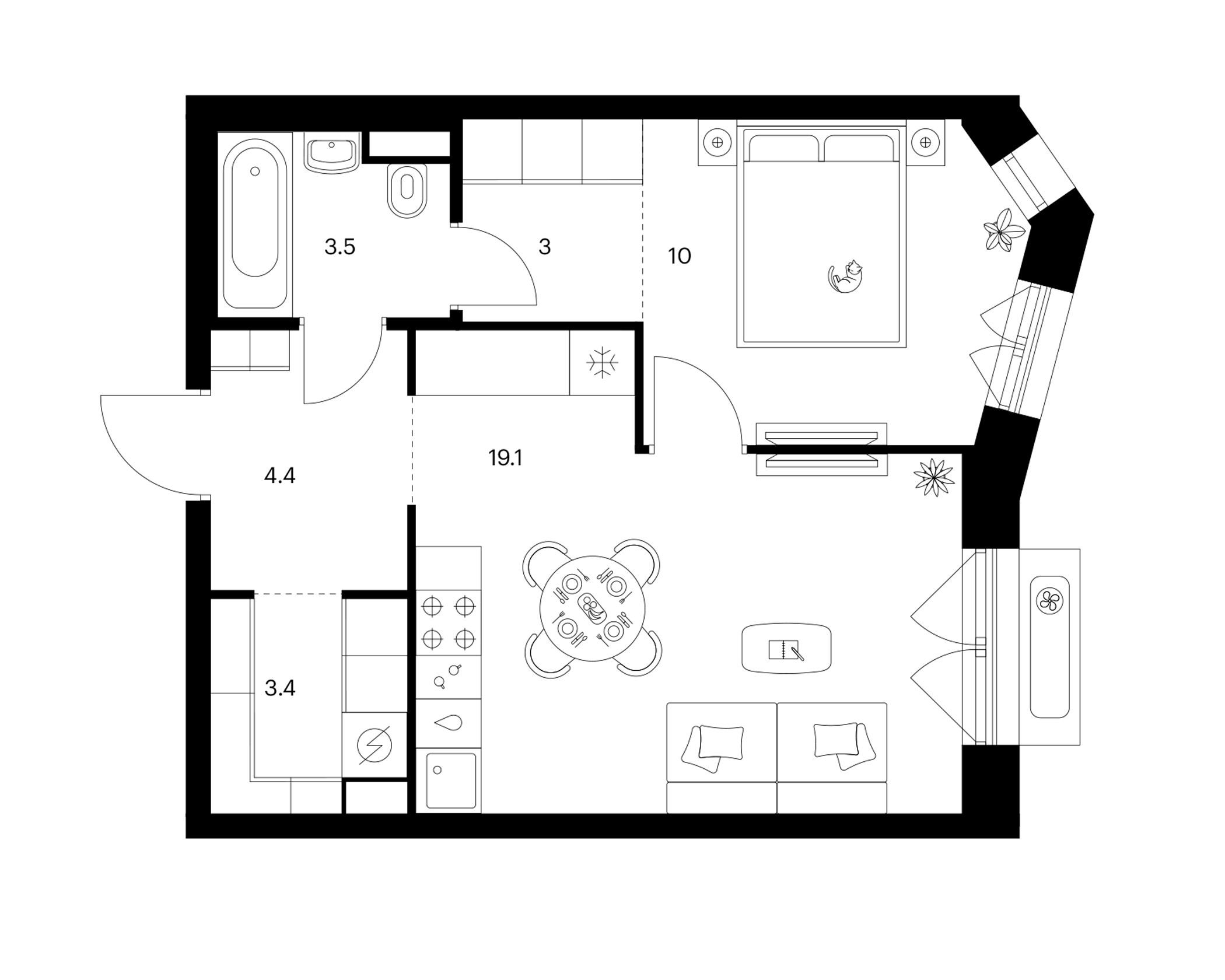 1-комн., 43.4 м², 4/32 этаж, ЖК «Мичуринский парк»