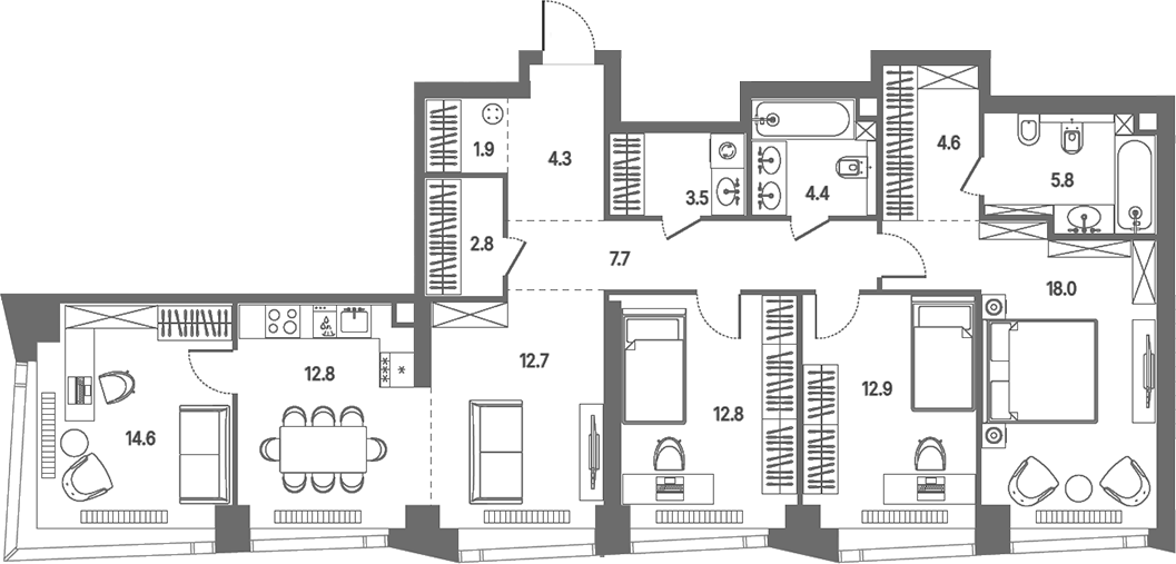 4+ комнаты, 118.8 м², 37/39 этаж, ЖК «КОД Сокольники»
