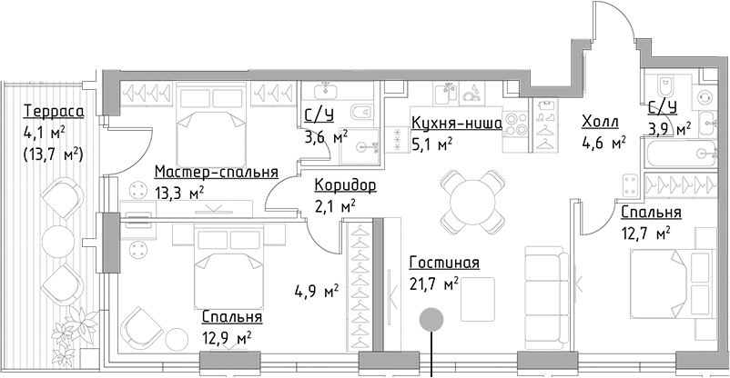 4-комн. Левел Павелецкая Сити