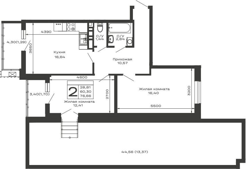 2-комн. квартира, 60.3 м² в ЖК Долина — фото 2