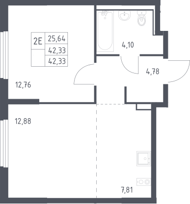 2-комн., 42.33 м², 15/17 этаж, ЖК «Пригород Лесное»