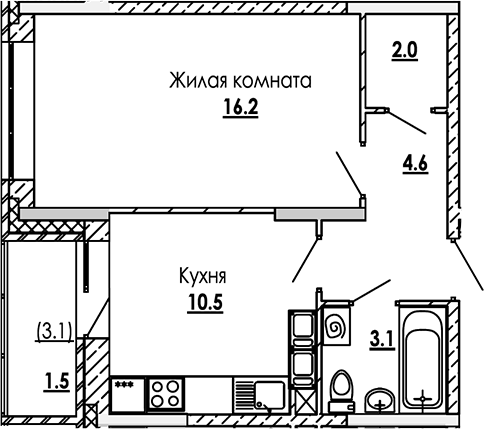 1-комн., 36.4 м², 12/12 этаж, ЖК «Малиново»