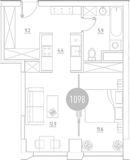 2-комн., 44 м², 3/29 этаж, ЖК «ВЭРИ на Ботанической»
