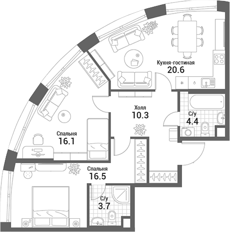 3-комн., 71.6 м², 32/35 этаж, ЖК «Нагатино Ай-Лэнд»