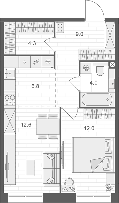 2-комн., 48.7 м², 3/12 этаж, ЖК «АРТЕЛЬ»