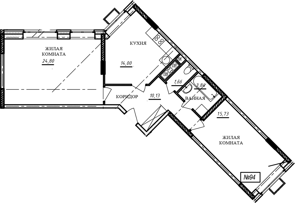 2-комн., 70.2 м², 5/16 этаж, ЖК «Краснофлотский»