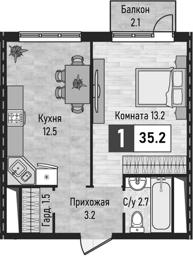 1-комн. Живописный