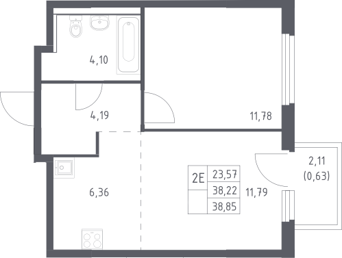 2-комн., 38.22 м², 16/17 этаж, ЖК «Пригород Лесное»