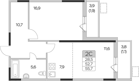 1-комн., 52.7 м², 4/9 этаж, ЖК «Пироговская ривьера. Мытищи»