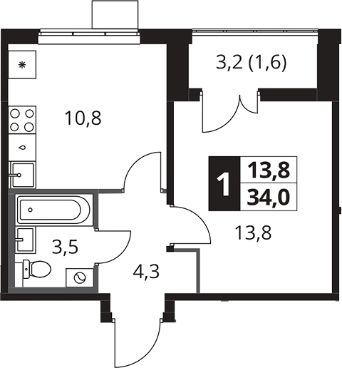 1-комн., 32.4 м², 17/23 этаж, ЖК «1-й Южный»