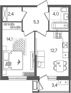 1-комн. квартира, 38.5 м² в ЖК Рекорд — фото 2