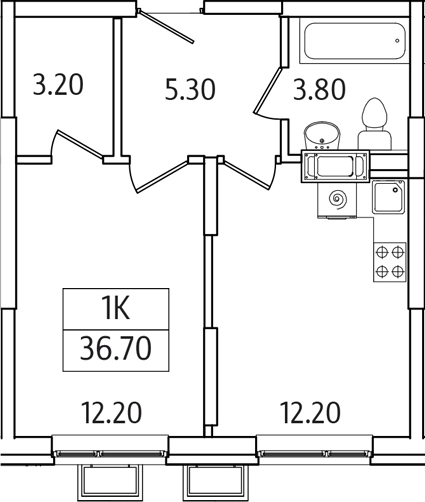 1-комн., 36.7 м², 21/21 этаж, ЖК «Видный Берег 2.0»