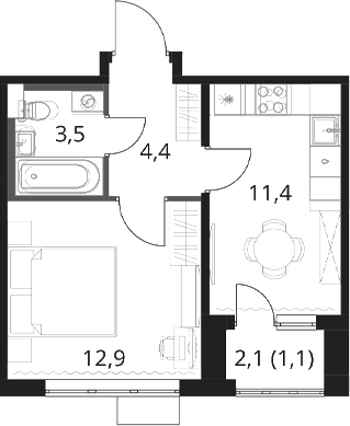 1-комн., 32.2 м², 2/13 этаж, ЖК «1-й Шереметьевский»