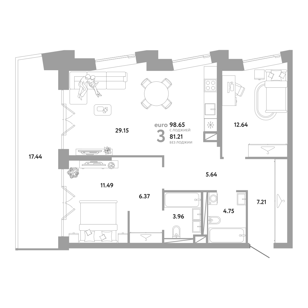 2-комн., 81.21 м², 11/33 этаж, ЖК «Репаблик»