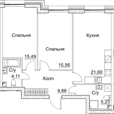 3-комн., 71.87 м², 4/28 этаж, ЖК «СЕЗАР СИТИ»