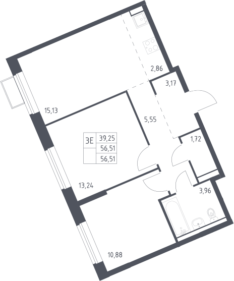 3-комн., 56.51 м², 5/13 этаж, ЖК «Молжаниново»