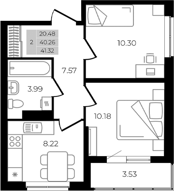 2-комн. квартира, 40.26 м² в ЖК Курортный регион — фото 2