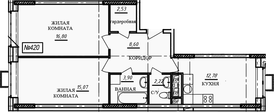 2-комн., 61.9 м², 14/16 этаж, ЖК «Краснофлотский»