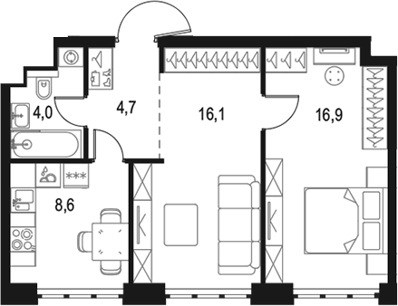 2-комн., 50.3 м², 11/50 этаж, ЖК «Левел Южнопортовая»