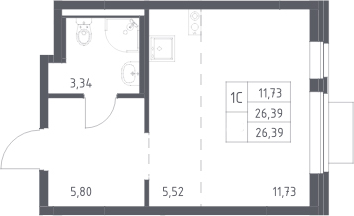 Студия, 26.39 м², 10/13 этаж, ЖК «Новое Видное»