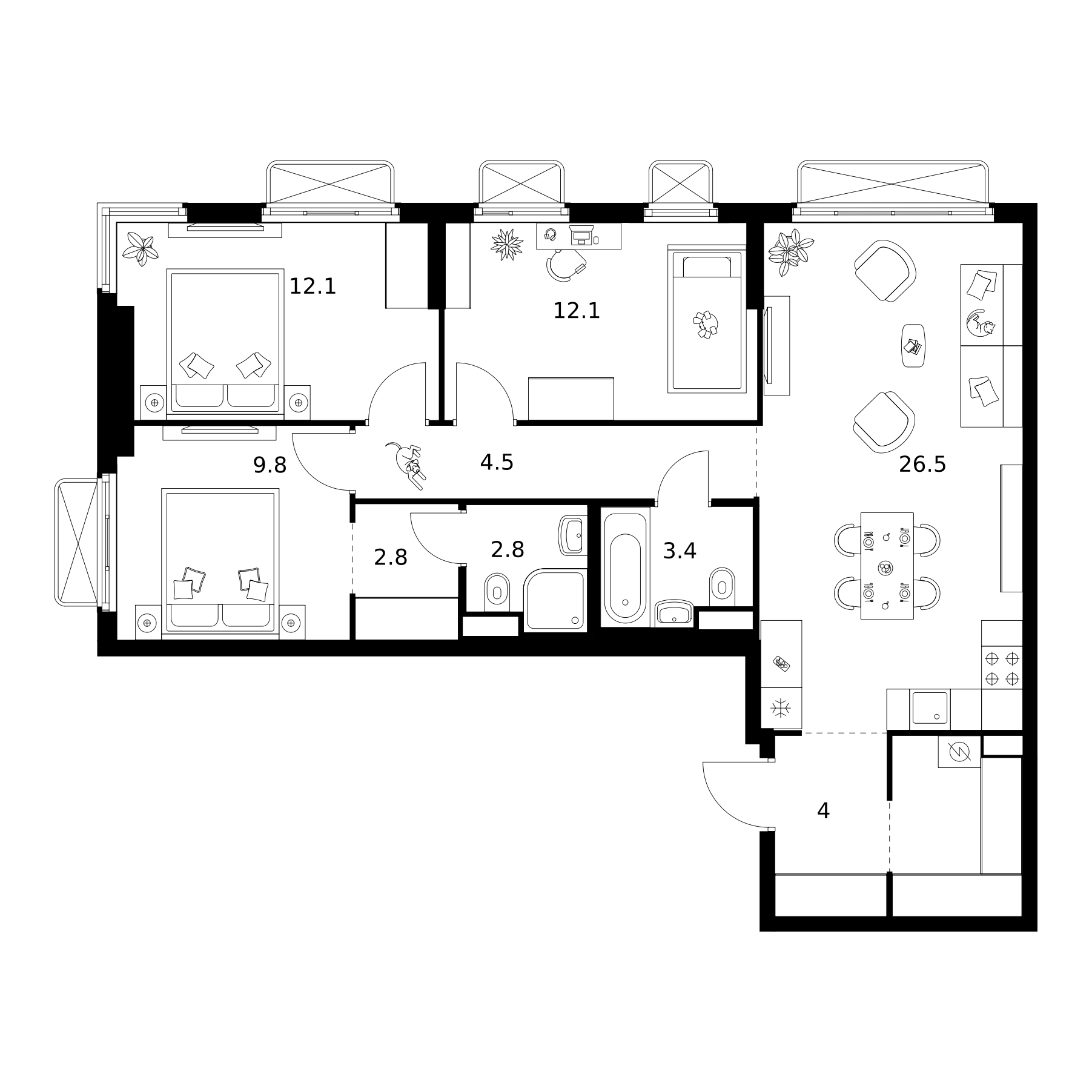 3-комн., 83.8 м², 21/26 этаж, ЖК «2-й Иртышский»