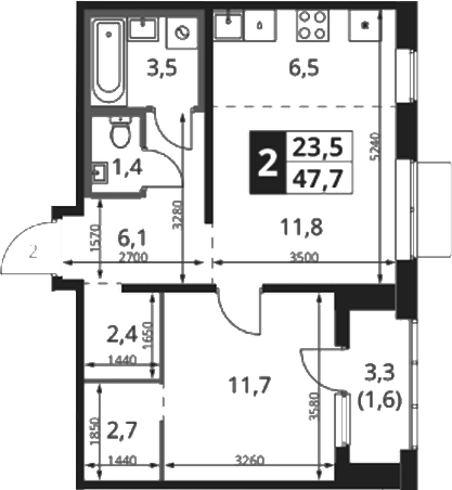 2-комн., 47.2 м², 11/18 этаж, ЖК «1-й Ясеневский»