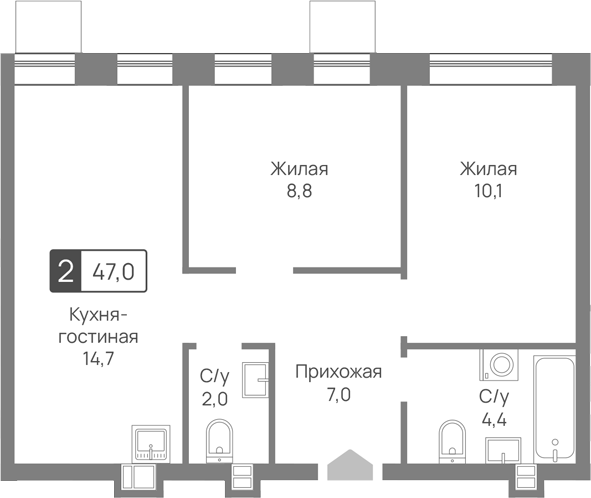 3-комн., 47 м², 4/9 этаж, ЖК «Лесная Отрада»
