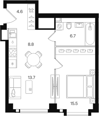 2-комн., 49.3 м², 3/40 этаж, ЖК «АУРА»