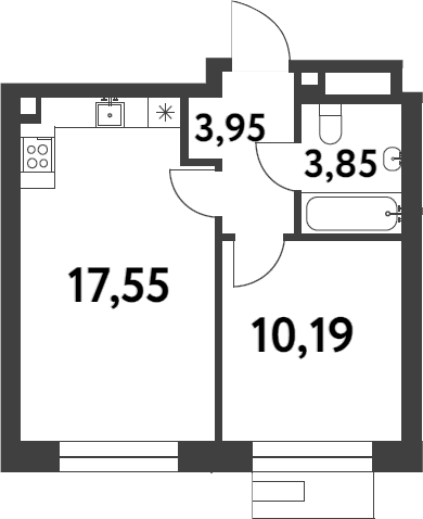 1-комн., 35.54 м², 4/16 этаж, ЖК «Смарт Гарден»
