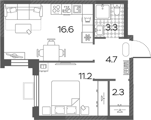 2-комн., 38.1 м², 24/24 этаж, ЖК «Лучи»