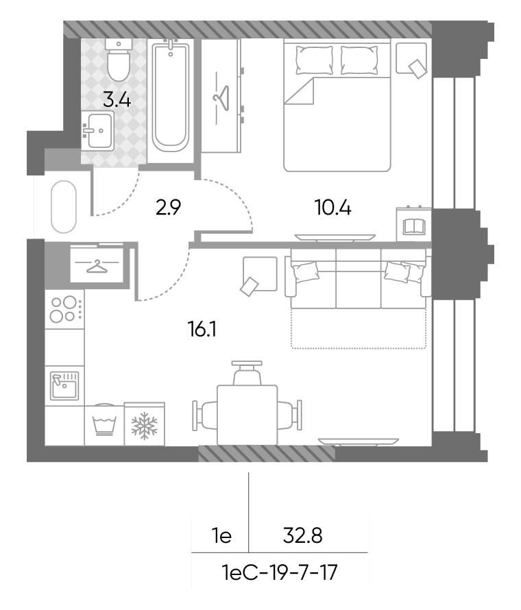 2-комн., 32.8 м², 7/43 этаж, ЖК «ЗилАрт»