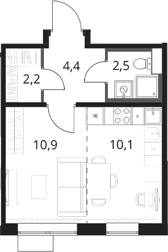 Студия, 30.1 м², 4/16 этаж, ЖК «1-й Шереметьевский»