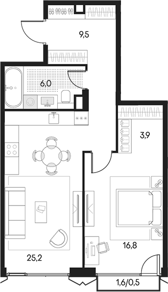 2-комн., 61.4 м², 2/18 этаж, ЖК «Клубный город на реке Примавера»