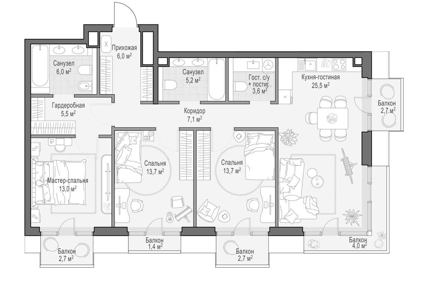 4+ комнаты, 99.55 м², 3/9 этаж, ЖК «Квартал Тишинский бульвар»