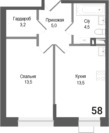 1-комн., 39.7 м², 1/8 этаж, ЖК «Киноквартал»