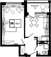 1-комн., 40.8 м², 6/9 этаж, ЖК «Гостиничный комплекс Мореград»