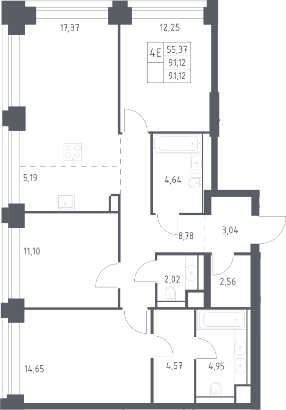 4+ комнаты, 91.12 м², 20/32 этаж, ЖК «НОВА»