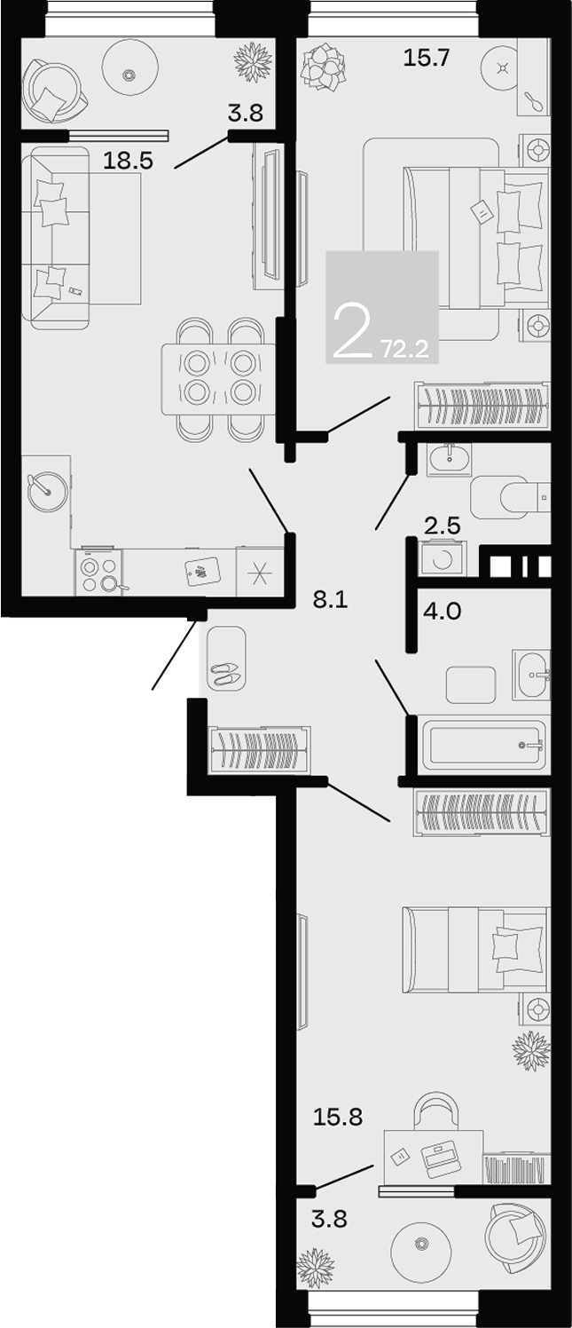 2-комн. квартира, 64.6 м² в ЖК Хозяин Морей — фото 2