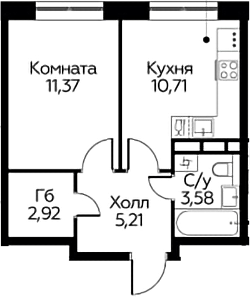 1-комн. Цветочные Поляны