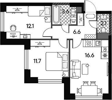 3-комн., 52.7 м², 32/43 этаж, ЖК «МАРК»
