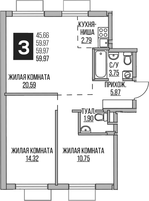 3-комн. Гранель Аникеевский
